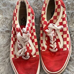 Vans Women's Red and White Checkered Sneakers